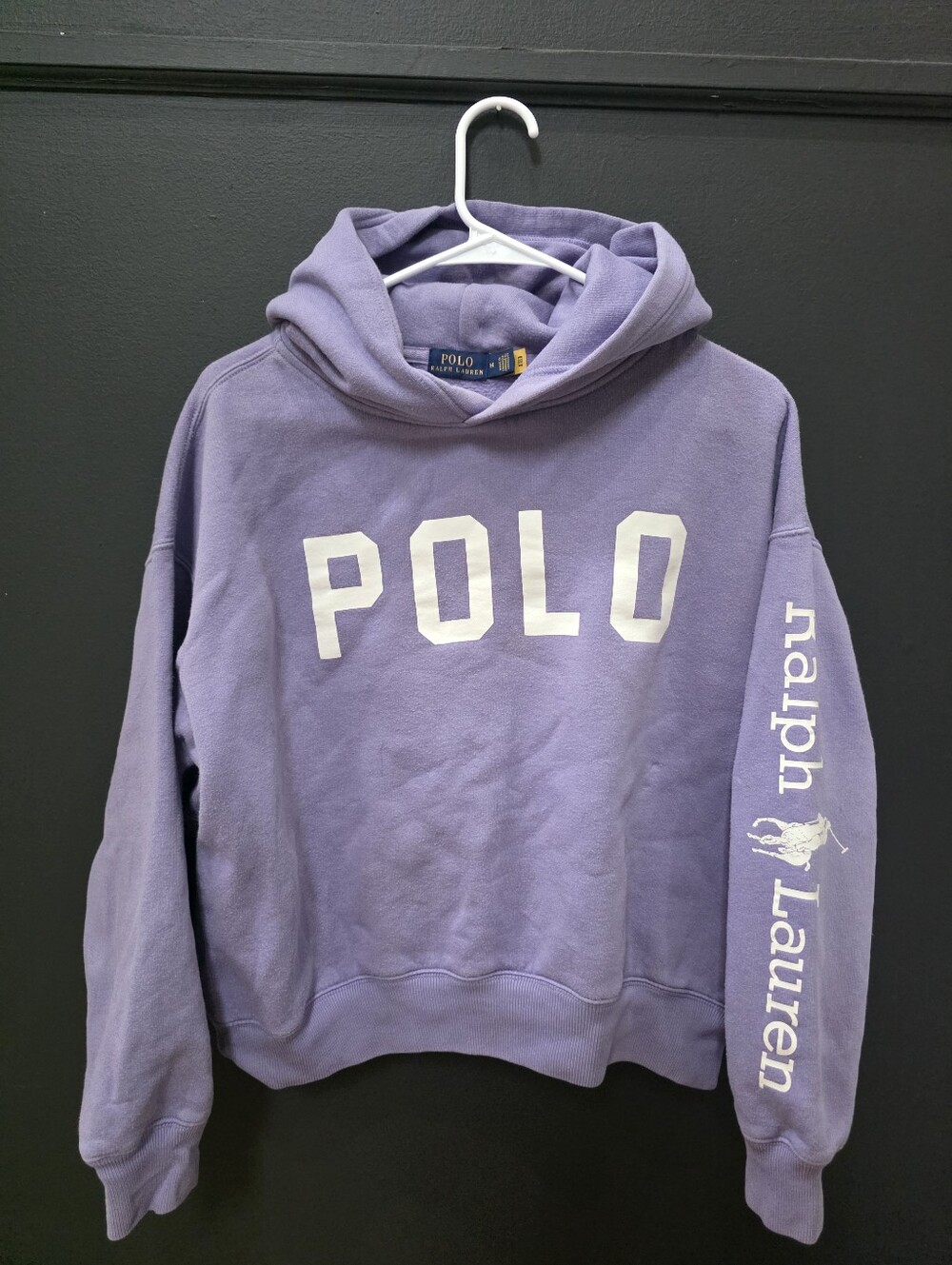 Polo Ralph Lauren Fleece Cropped hoodie Lilac Purple Sz M PLO HD LONG SLEEVE